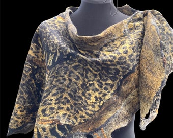 Nuno Felted  Leopard print Large Scarf/Shawl/ Skirt