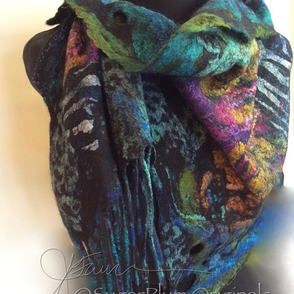 Nuno Felted Scarflette / Shawlette a SugarPlum Original by J. Gauger