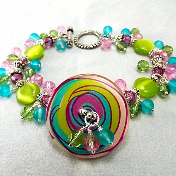 Beaded Button Charm Bracelet in Pink, Blue, Green, We've Got the Funk, TPMB