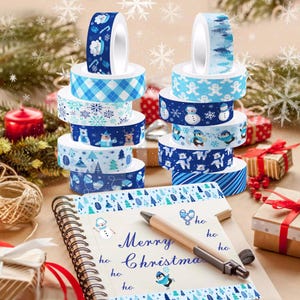 12pcs Winter Washi Tape for Journal, Planner, and Scrapbook, Decorative Tape, Masking Tape, Winter Scrapbook, Holiday Washi Tape