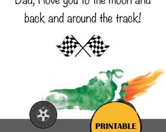 Impronta di macchina da corsa, artigianato per neonati/bambini piccoli, corse, festa del papà, ricordo stampabile fai da te