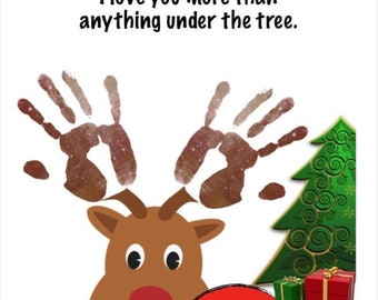Quindi, dai un cervo a me, lavoretto con le impronte delle mani delle renne, lavoretto per neonati/bambini piccoli, mamma, Natale, ricordo stampabile fai da te