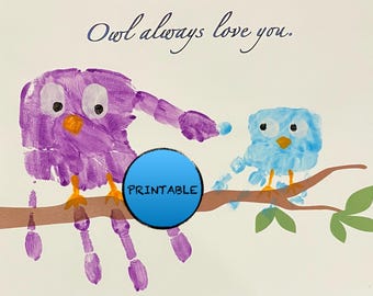 Lavoretto con l'impronta della mano del gufo, lavoretto per neonati/bambini piccoli, ricordo stampabile fai da te, per genitori/persona cara