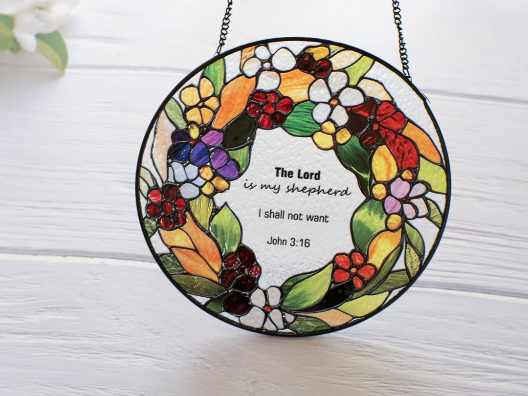 Glass Sun Scripture Stained Glass Bible Verse Stained Glass Suncatcher for Window Hanging ...