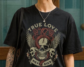 Vintage Snake Skull Unisex Graphic T-Shirt– Retro Grunge Rock Graphic Shirt for Women, Edgy Punk Aesthetic-Gothic Tattoo Style Graphic Shirt