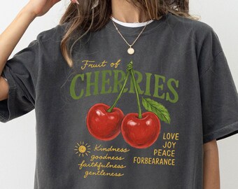 chemise cerise vintage, t-shirt cerise, tshirt fruit, chemise d'été, cadeau pour amateur de cuisine, fin gourmet, cadeau amateur de cerise, chemise cerise rétro, t-shirt cerises