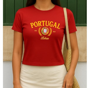 Y2K Portugal Crop Top: Embroidered Flag Baby Tee