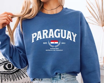Vintage Paraguay Sweatshirt, Paraguay Pullover Crewneck, Minimal Travel Aesthetic, Unisex Cozy Sweatshirt