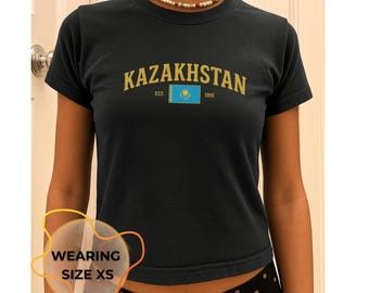 Camiseta de bebé de Kazajstán, top corto de Qazaqstan Y2K, camisa vintage de la bandera de Astana, camiseta estética de Asia Central, camisa del orgullo kazajo para mujeres
