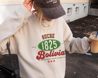 Moletom vintage da Bolívia, blusa de gola redonda com inspiração na Bolívia, estilo minimalista de viagem, moletom unissex aconchegante, lembrancinha da Bolívia.