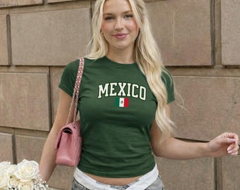 Mexico Y2k Jersey Top,mexico gifts-mexico art-Soccer y2k vintage 2000s ,Mexico Baby Tee,Y2K Crop Top Mexico Tshirt-mexico artisan-soccer mom
