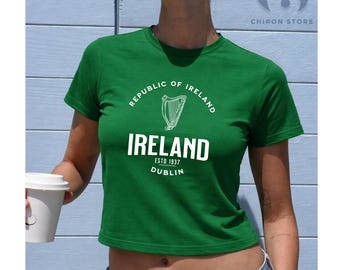 Ireland Baby Tee, Éire Graphic T Shirt, Vintage Dublin Flag Shirt, Celtic Aesthetic Tee, Irish Pride Baby Tee for Women- st patricks day tee