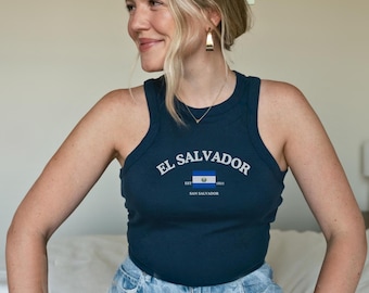 Koszulka El Salvador Baby Tee Jersey, piłka nożna y2k, krótki top El Salvador, krótki top Y2K El Salvador Tshirt-koszula Salvador-koszulka El Salvador