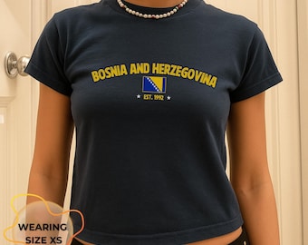 Bosnia Baby Tee, Bosna i Hercegovina , Vintage Flag Shirt, Sarajevo Aesthetic Tee, Balkan Pride T-Shirt for Women