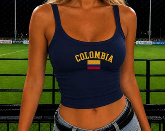 Colombia Embroidered Tank Top, Colombian Ribbed Tank, Colombia Pride Summer Top, Medellín Heritage Fitted Tank, Latina Aesthetic Gift