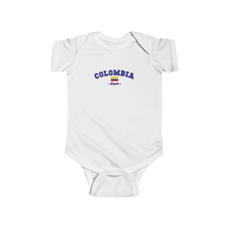 May include: White baby grow with blue text that says "COLOMBIA" with a small Colombian flag and the word "Soypata" underneath.