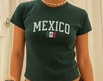 Camiseta mexicana Y2K, regalos mexicanos, arte mexicano, fútbol Y2K vintage de los años 2000, camiseta mexicana para bebé, top corto Y2K, camiseta mexicana, artesano mexicano, mamá futbolista