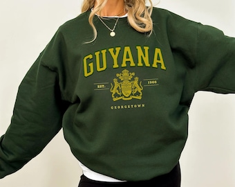 Guyana Sweatshirt, Guyanese Flag Crewneck, College Style Pullover- caribbean sea gifts- guyanese- guyana flag-west indies- guyana shirt