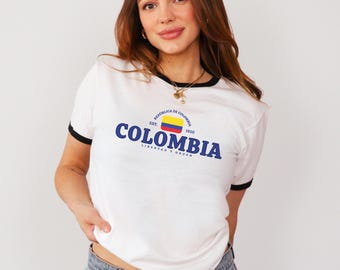 Colombias flagga Ringer-tröja, Y2K-skjorta i vintagestil