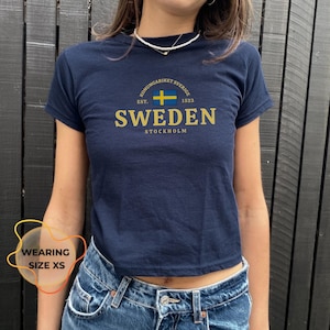 Sweden Women&#39;s Baby Tee- Sweden shirt- Sweden crop top-Sweden top -Sweden jersey -Sweden flag-Sverige tshirt- sweden vintage