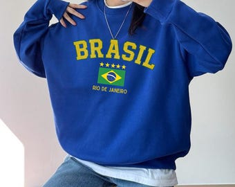 Sudadera de cuello redondo de Brasil, jersey retro de Brasil, estética brasileña, sudadera unisex acogedora, recuerdo de Brasil