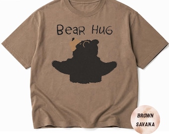 Camiseta Abraço de Urso, Camiseta Fofa com Estampa de Urso, Camiseta Divertida com Animal, Camiseta Aconchegante com Tema de Vida Selvagem, Presente para Amantes da Natureza