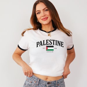 Y2K Palestine Baby Tee - Soccer Baby Tee, 2000s Clothing, Y2K Baby Tee, Palestine Y2K, Palestine Jersey Shirt, Palestine Shirt