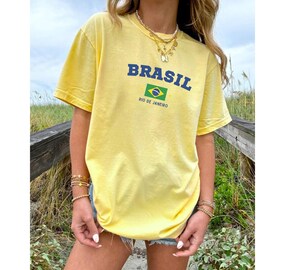 Crop Top Femme Brésil - T-shirt Court Graphique Années 90 - Streetwear été - 100% Polyester - Couleurs Vives