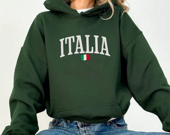 Sudadera con capucha de Italia, Sudadera de cuello redondo de Italia, Sudadera con la bandera de Italia, Regalo de viaje para amantes de Italia, Sudadera minimalista de Italia - Camiseta de Italia