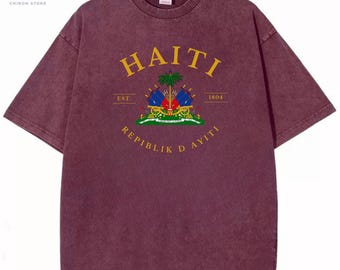 Haiti Vintage gewaschenes T-Shirt, haitianisches Wappen-Shirt, Haiti-Erbe-T-Shirt, karibisches stolzes grafisches T-Stück, Ayiti Andenken-Geschenk