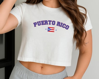 Top corto puertorriqueño para mujer - Camiseta Y2K de Puerto Rico, Puerto Rico, Camiseta corta puertorriqueña, Camiseta vintage de bebé de los años 2000 y 90, Camisa puertorriqueña