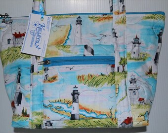 Quilted Fabric Handbag Purse Beautiful with Lighthouses