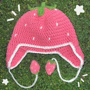 Pink Sweet Strawberry Crochet Ear Flap Toque!