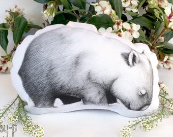 Wombat Stuffie, Baby Size. Softie, Plush, Soft Toy, Australian animal by flossy-p. Black and white back.