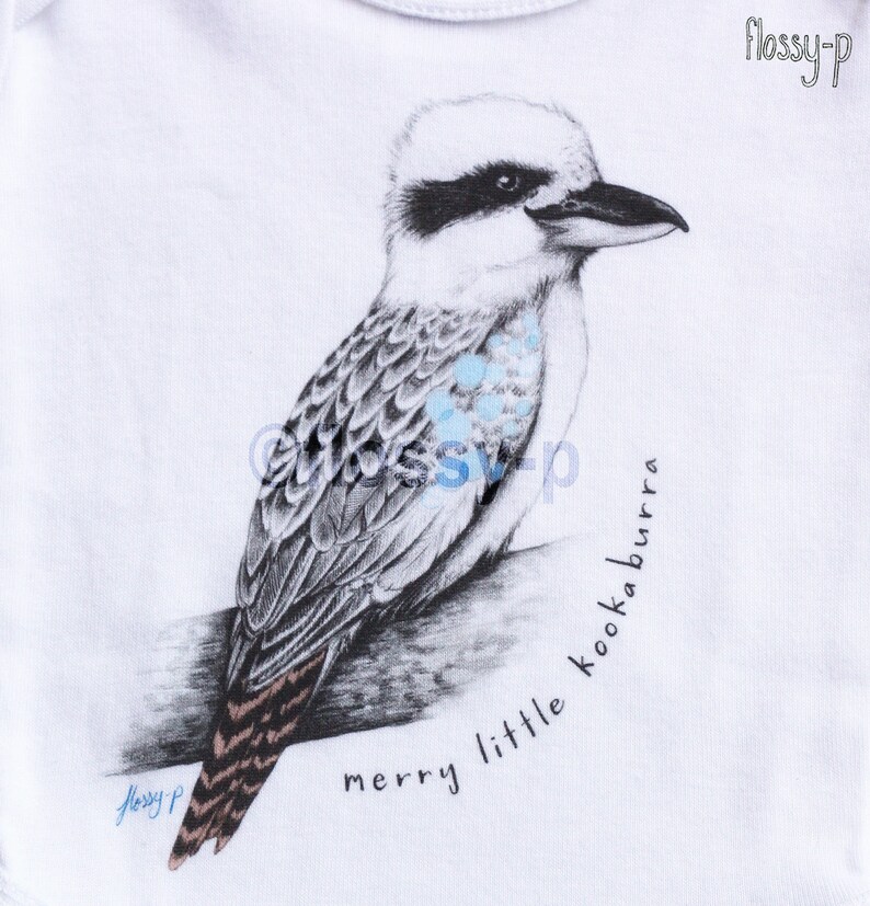 Kookaburra Baby Rompers, organic cotton baby suit, featuring native Kooky Australian animal bird art by flossy-p image 3