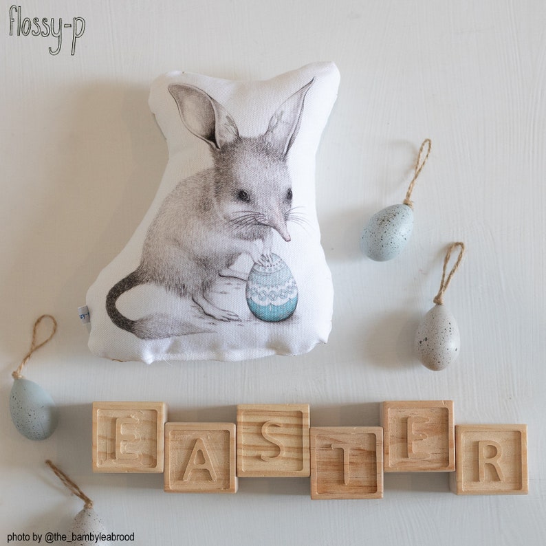 Easter Bilby Stuffie, Baby Size. Australian Animal Softie, Plush Soft Toy. Illustration by flossy-p. image 2
