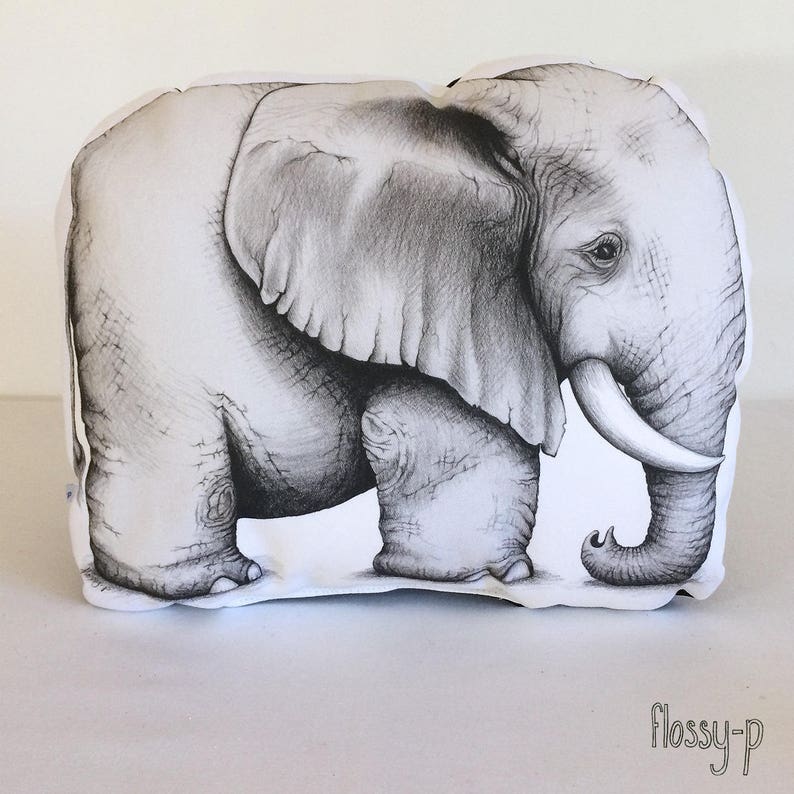 Elephant Stuffie, Medium Size. Animal Softie, Plush Soft Toy. Illustration by flossy-p. Gold geometric back. image 1