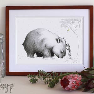 Giant Wombat and Girl, grand A2 en couleur ou impression dart N&B. Animal australien. Cadeau australien avec des œuvres originales de flossy-p image 3