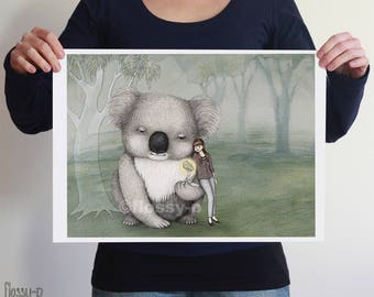 Giant Koala, large A3 full colour art print by flossy-p. Australian gift with original art by flossy-p