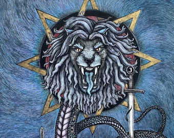 Chaos Embodied *Original one-of-a-kind traditional physical art piece. Painting, watercolor, scratchboard, Gnosticism, occult, magick*