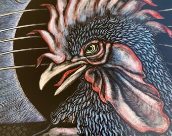 Abraxas *Original one-of-a-kind traditional physical art piece. Painting, watercolor, scratchboard, Gnosticism, occult art, altar art, icon*