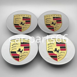 4x Porsche 911 Cayman Boxster Cayenne Panamera Macan hubcaps - Silver - 76 mm / 65 mm