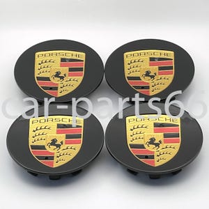 4x Porsche 911 Cayman Boxster Cayenne Panamera Macan hubcaps - Black - 76 mm / 65 mm