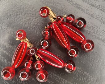 Marvella signed Red Bohemian Dangle Earring/ Red Dangle Earrings