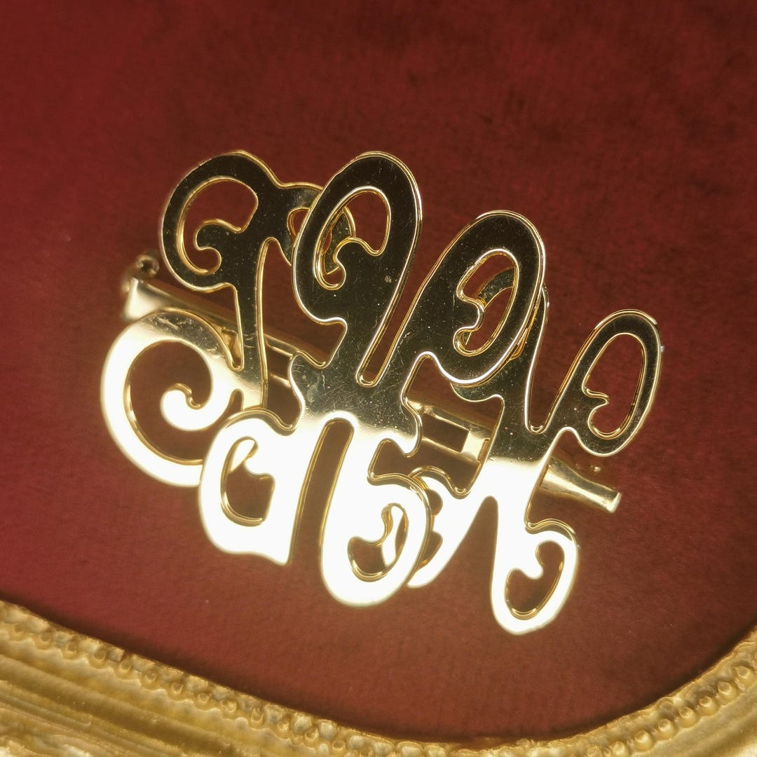 Script Brooch 1950s Gold Script Monogram Brooch: Vintage Initial Pin - Etsy