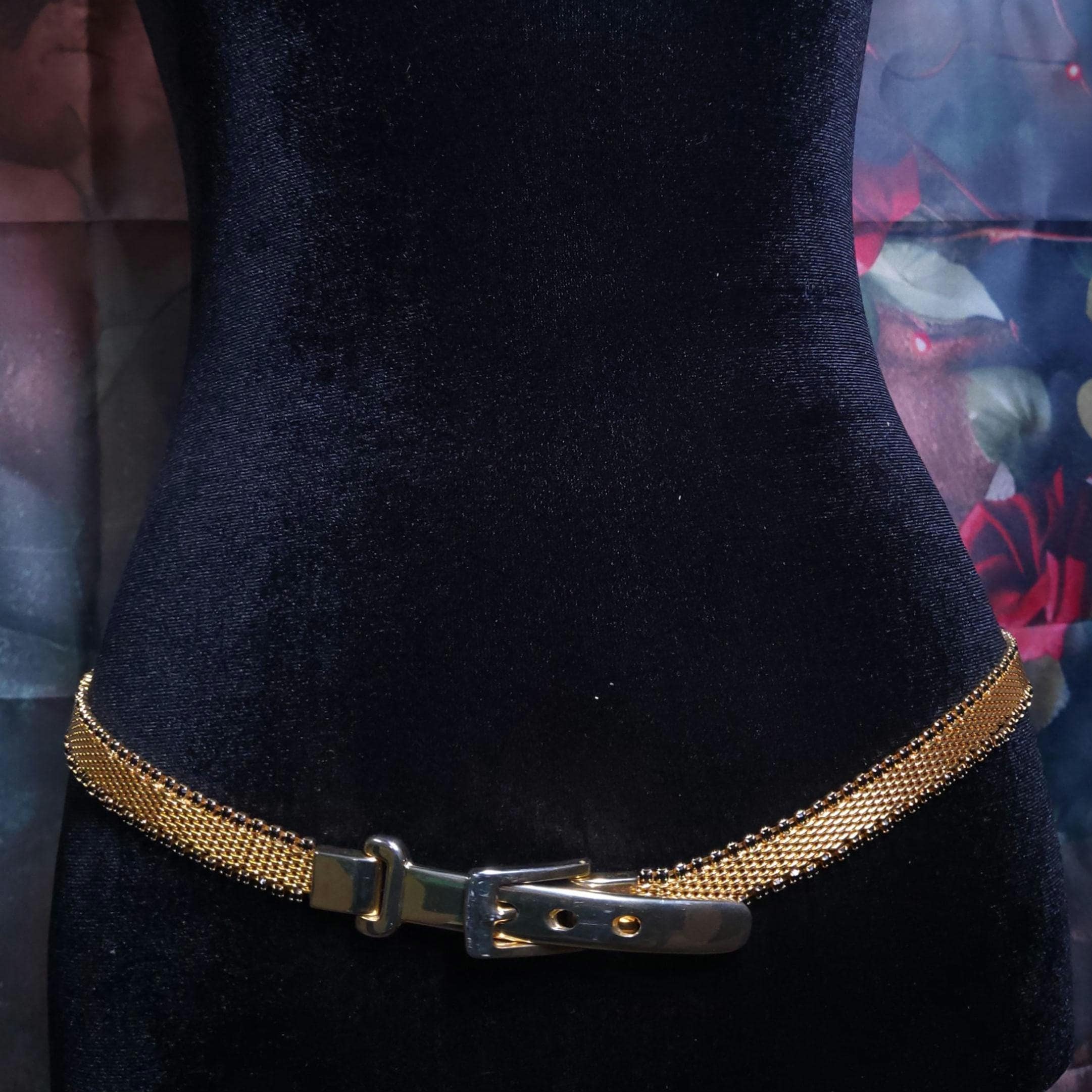 Elegant Vintage Rhinestone And Gold Tone Chain Belt, 44\