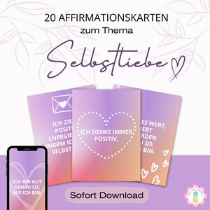 20 Affirmationskarten Selbstliebe, Sofort-Download, hochauflösende PNG-Dateien und Druckvorlage (PDF-Datei)