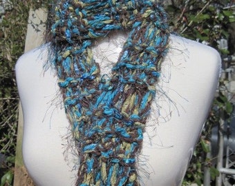 blue brown gold scarf CLEARANCE FREE SHIPPING