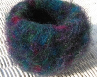 fuzzy chunky multi jewel toned felted bowl CLEARANCE FREE SHIPPING