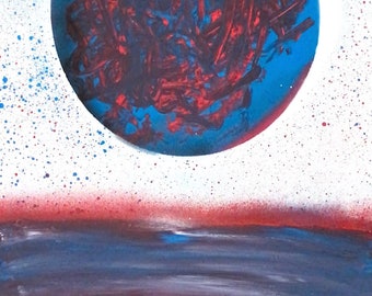 Planet Spray-Paint Blue-Red Planet over the Sea